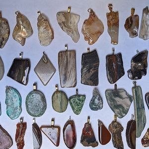 Mixed material and petrified wood pendants